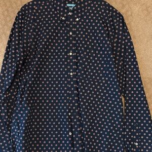 J. McLaughlin Dark Blue Shirt with Pink Dots